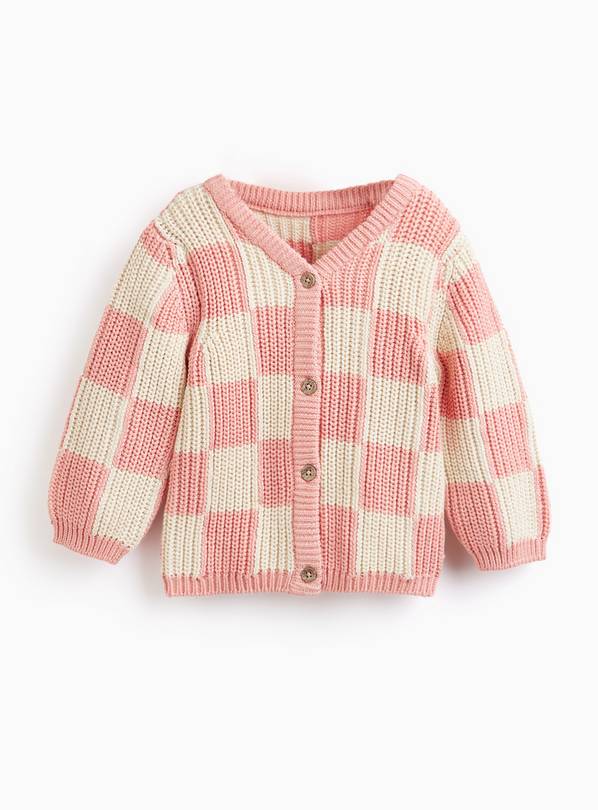 Pink Chequered Knitted Cardigan 9-12 months
